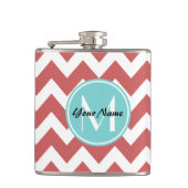 Coral Zickzack Aqua Monogram, Personalisiert Flachmann (Vorderseite)