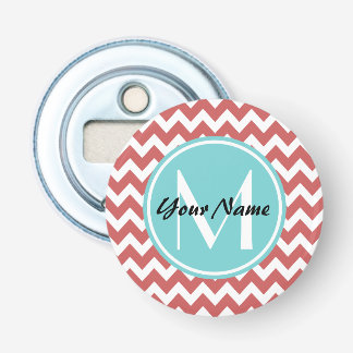 Coral Zickzack Aqua Monogram, Personalisiert Flaschenöffner