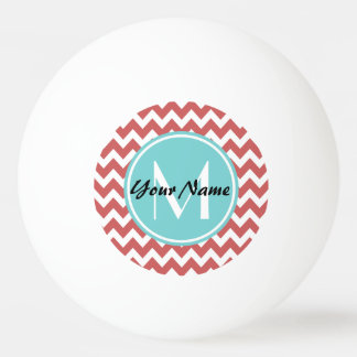 Coral Zickzack Aqua Monogram, Personalisiert Tischtennisball