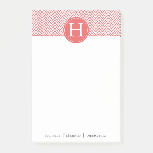 Coral Zickzack Custom Monogram2 Post-it Klebezettel (Vorderseite)