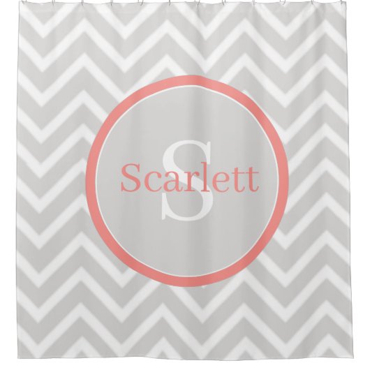 Coral Zickzack Monogram Duschvorhang (Vorderseite)
