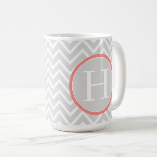 Coral Zickzack Monogram Kaffeetasse (VorderseiteRechts)