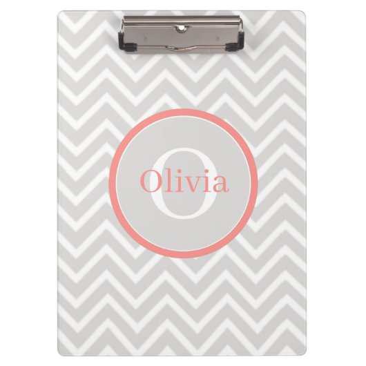 Coral Zickzack Monogram Klemmbrett (Vorderseite)