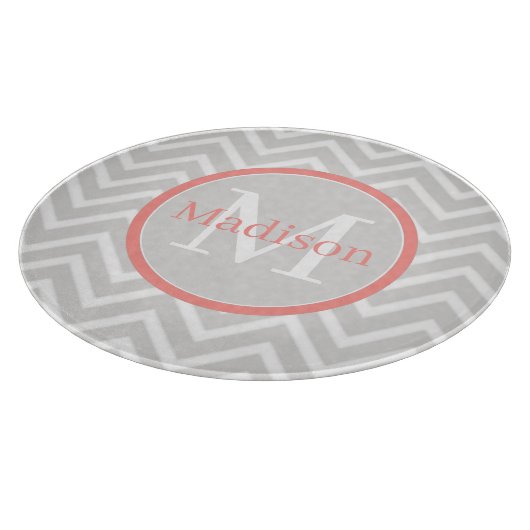 Coral Zickzack Monogram Schneidebrett (Ecke)
