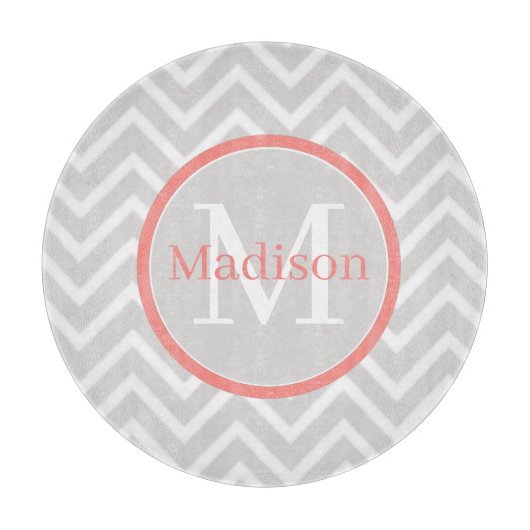 Coral Zickzack Monogram Schneidebrett (Vorderseite)