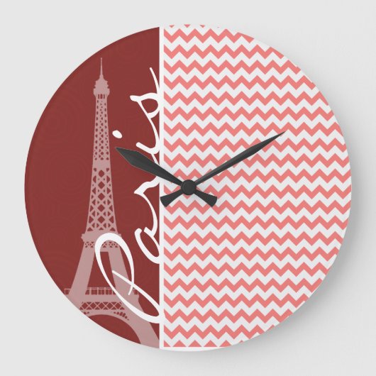 Coral Zickzack Pattern; Paris Große Wanduhr (Vorderseite)