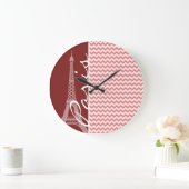 Coral Zickzack Pattern; Paris Große Wanduhr (Zuhause)