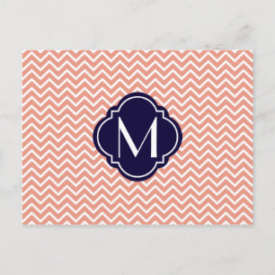 Coral Zickzack Zigzag Streifen mit Monogram Postkarte