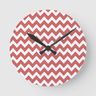 Coral Zigzag Zickzack Streifen Runde Wanduhr
