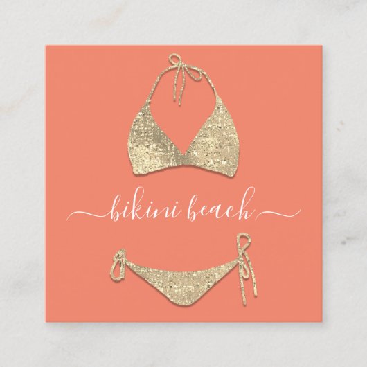 CoralGold Bikini Lingerie Beach Kostüme Unterwäsch Quadratische Visitenkarte (Vorderseite)