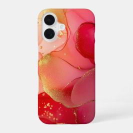 Coraline Éclat Luxus Korallenrot Wasserfarbe Gold iPhone 16 Hülle