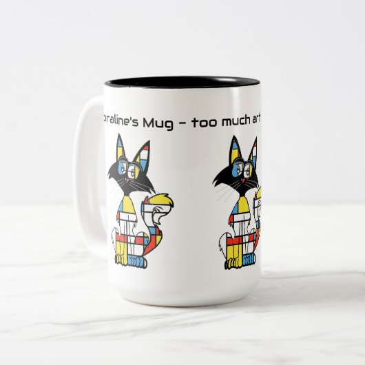 Coralins Tasse - zu viel Kunst oder zu viele Katze (Vorderseite Links)