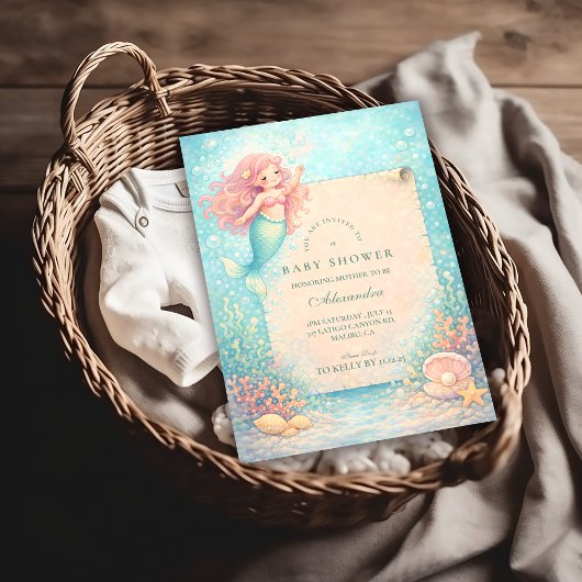 Corallight Mermaid Keepsake Baby Shower Einladung