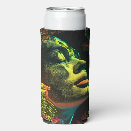 Coralpunk Neon Woman , Vibrannte Zimmer Art Selters Dosenkühler (Seltzer Rückseite)