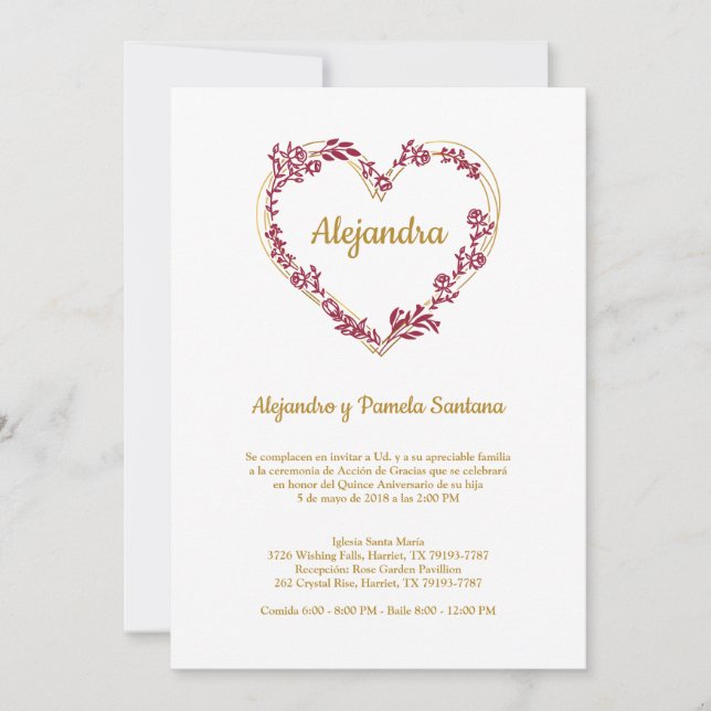 Corazón Floral en Falso Dorado y Rojo Quinceañera (Vorderseite)