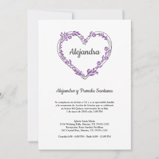 Corazón Floral en Morado para Quinceañera