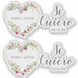 Corazón Floral Sí Quiero Español para Boda Aufkleber