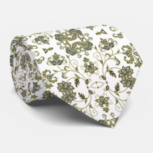 Corbata blanca con decoración verde oliva suave krawatte