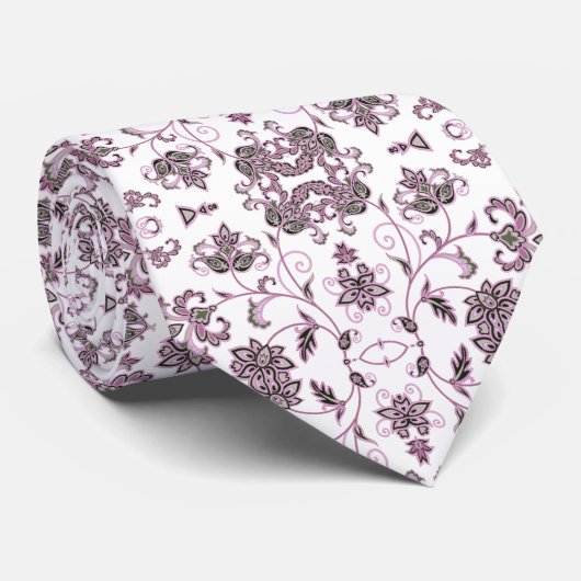 Corbata blanca con decoración violeta suave krawatte (Gerollt)