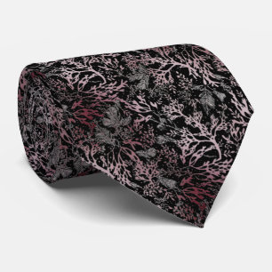 Corbata elegante negro con coral y hojas rosas krawatte