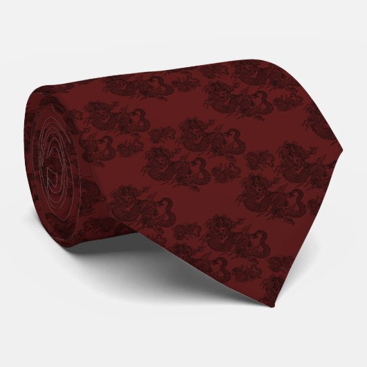 Corbata elegante rojo con dragón krawatte (Gerollt)