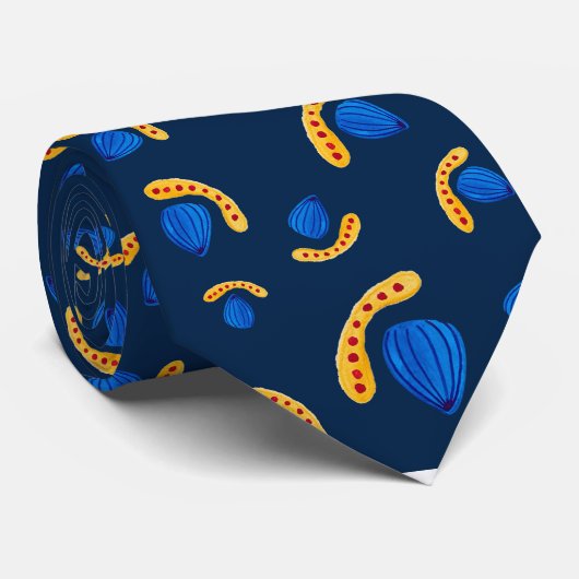 Corbata patrón pintado a mano azul navy krawatte (Gerollt)