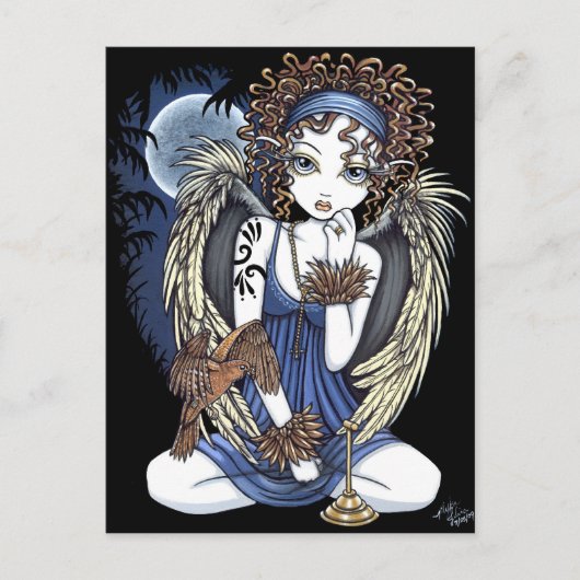 Cordelia Gothic Moon Oil Bird Angel Art Postkarte (Vorderseite)