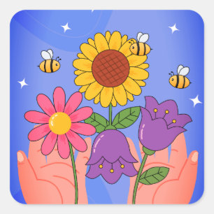 Core Flowers – Sanftes Ästhetik-Blütenkonzept Quadratischer Aufkleber
