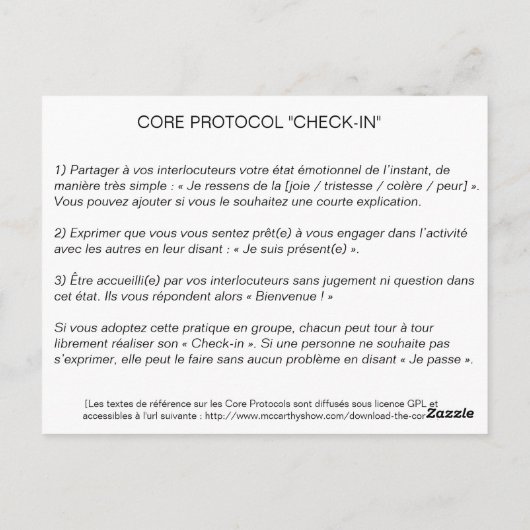 Core Protocol - Check-in Postkarte (Rückseite)