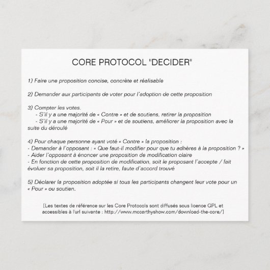 Core Protocol - Decider Postkarte (Rückseite)