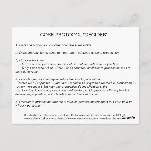 Core Protocol - Decider Postkarte (Rückseite)