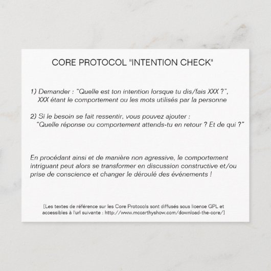 Core Protocol - Intention Check Postkarte (Rückseite)