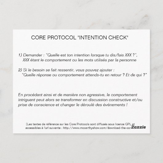 Core Protocol - Intention Check Postkarte (Rückseite)