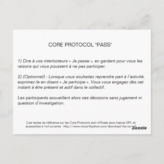 Core Protocol - Pass Postkarte (Rückseite)
