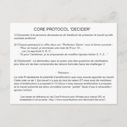 Core Protocol - Perfektion Game Postkarte (Rückseite)