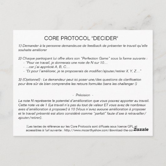 Core Protocol - Perfektion Game Postkarte (Rückseite)