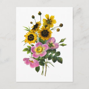 Coreopsis und Hagebutten Redoute Strauß Postkarte