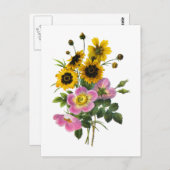 Coreopsis und Rose Hips Redoute Bouquet Postkarte (Vorne/Hinten)
