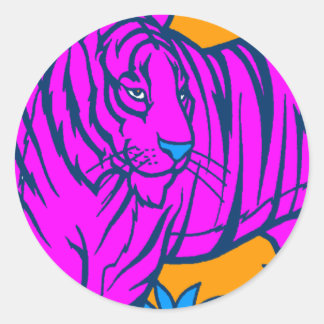 COREY TIGER 1980er RETRO PINK TIGER JUNGLE Runder Aufkleber