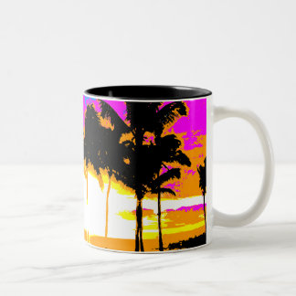COREY TIGER 1980ER RETRO VINTAG PALM TREES SUNSET ZWEIFARBIGE TASSE