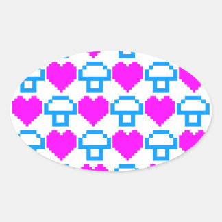 Corey Tiger 80er 8-Bit Mushroom Hearts Ovaler Aufkleber