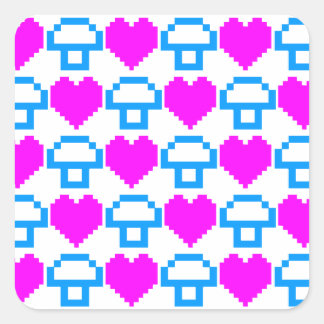 Corey Tiger 80er 8-Bit Mushroom Hearts Quadratischer Aufkleber