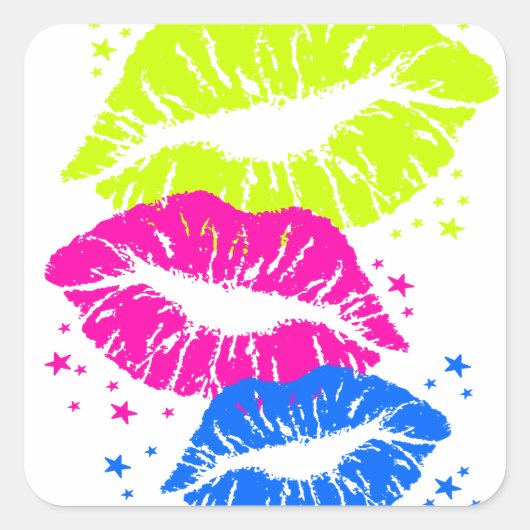 Corey Tiger 80er Lips & Stars Quadratischer Aufkleber (Vorderseite)
