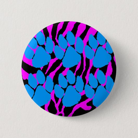 COREY TIGER 80er RETRO BLUE CLAWS PINK STRIPES Button (Vorderseite)