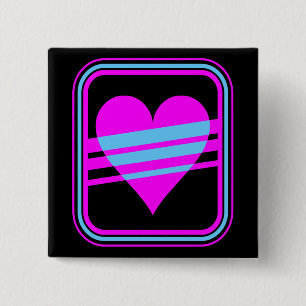 Corey Tiger 80er Retro Heart & Stripes Square Butt Button