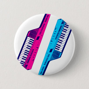 Corey Tiger 80er Retro Keytar Pink & Blau Button