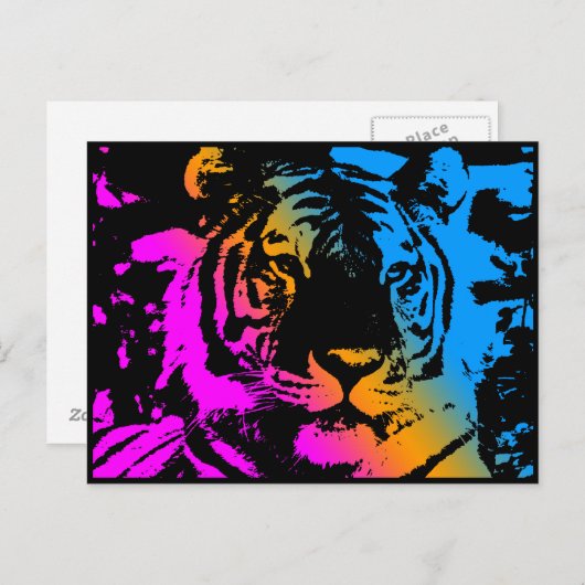 COREY TIGER "80er RETRO PYSCHEDELIC TIGER FACE Postkarte (Vorne/Hinten)