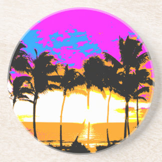 Corey Tiger 80er Retro Vintage Palmen Sonnenunterg Sandstein Untersetzer