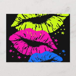 Corey Tiger 80er Vintag Lips & Stars Kisses Postkarte
