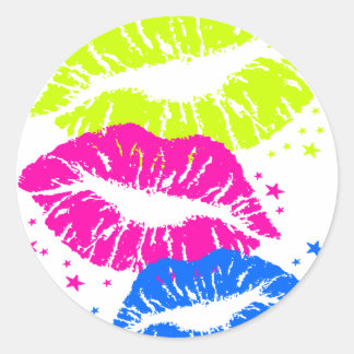 Corey Tiger 80er Vintag Lips & Stars Kisses Runder Aufkleber